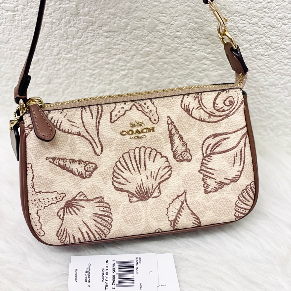 NWT Coach Nolita 19 With Shell Print Signature Canvas CBK79 Gold/Sand Multi - Picture 4 of 10